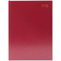 Q-Connect A4 Desk Diary, 2 Days Per Page, Burgundy, 2025