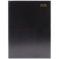 Q-Connect A4 Desk Diary, 2 Days Per Page, Black, 2025