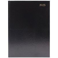 Q-Connect A5 Desk Diary, 2 Days Per Page, Black, 2025