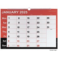 Wirebound Month To View 2025 Calendar, A3