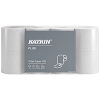 Katrin Plus 3-Ply Toilet Paper Roll, 180 Sheets, White, Pack of 8