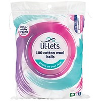 Lil-Lets Cotton Wool Balls, 100 Balls Per Pack, Pack of 12