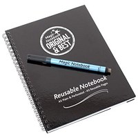 Magic Whiteboard Wirebound Hard Cover Reusable Notebook, A5, Plain, 40 Pages, Black