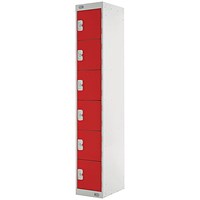 Six Compartment Locker, 300x450x1800mm, Red Door