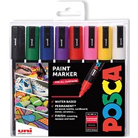 Uni-Ball Posca PC-5M Paint Marker, Bullet, Assorted, Pack of 8