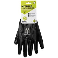 Beeswift Nitrile Fully Coated Polyester Gloves, Point of Sale, Black, XL