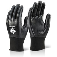 Beeswift Nitrile Fully Coated Polyester Gloves, Black, Small