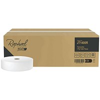 Raphael Twin Jumbo Toilet Roll, 1-Ply, 400m, White, Pack of 12