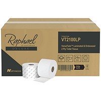 Raphael Versatwin Micro Jumbo Pulp Toilet Roll, 2-Ply, 100m, White, Pack of 24