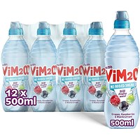 Vim2o No Added Sugar Still Fruity Spring Water, Sports Cap Plastic Bottles, 500ml, Pack of 12