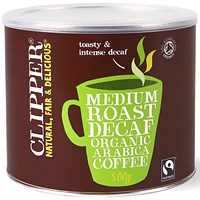 Clipper Fairtrade Medium Roast Decaf Organic Arabica Instant Coffee, 500g