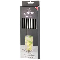 Viners 7 Piece Long Steel Drinking Straws Gift Set, 6 Straws & 1 Cleaning Brush