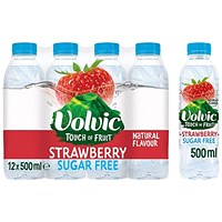 Volvic Touch of Fruit Sugar Free Strawberry Flavoured Water, Plastic Bottles, 500ml, Pack of 12