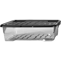 Strata Curve Clear Plastic U/Bed Storage Box, 30 Litres, Clear/Black