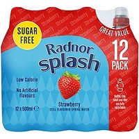 Radnor Splash Sugar Free Strawberry Flavoured Water, Sports Cap Plastic Bottles, 500ml, Pack of 12