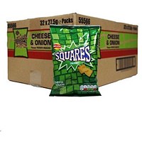 Walkers Squares Cheese & Onion Crisps, 27.5g, Pack of 32