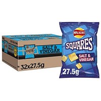 Walkers Squares Salt & Vinegar Crisps, 27.5g, Pack of 32