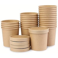 Caterpack Kraft Soup Bowls & Lids, 341ml, Pack of 25