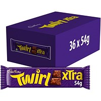 Cadbury Twirl Xtra Chocolate Bar, 54g, Pack of 36