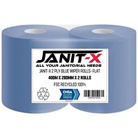 Janit-X Eco 100% Recycled XL Wiper/Forecourt Rolls, 280mmx400m, Blue, Pack of 2