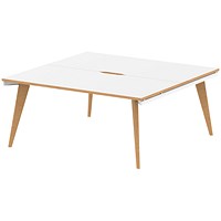 Oslo 2 Person Bench Desk, Back to Back, 2 x 1600mm (800mm Deep), White Frame with Wooden Leg and Edge