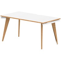 Oslo 1 Person Bench Desk, 1600mm (800mm Deep), White Frame with Wooden Leg and Edge