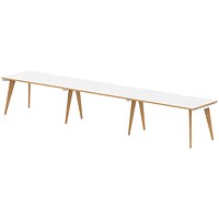 Oslo 3 Person Bench Desk, Side by Side, 3 x 1600mm (800mm Deep), White Frame with Wooden Leg and Edge