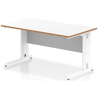 Oslo 1400 Scalloped and Wood Edge Rectangular Desk, Cable Managed Legs, White