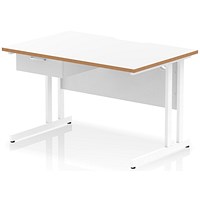 Oslo 1200 Scalloped and Wood Edge Rectangular Desk, Cantilever Legs, White, With 1 Drawer Fixed Pedestal