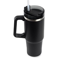 Dual Wall Insulated Tumbler with Straw and Lid, 852ml, Black