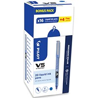 Pilot V5 Rollerball Pen, Liquid Ink, 0.5mm tip, Blue, Pack of 20