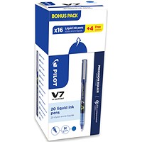 Pilot V7 Rollerball Pen, Liquid Ink, 0.7mm tip, Blue, Pack of 20