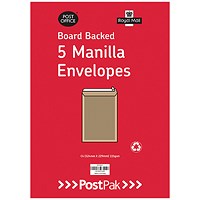 Postpak C4 Board Back Envelopes, 115gsm, Peel and Seal, Manilla, Pack of 100