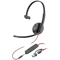 Poly Blackwire 3215 Monaural UC 3.5mm + USB-C/A Headset 8X227AA