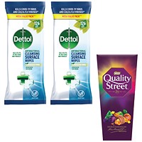 Dettol Antibacterial Cleansing Surface Wipes, 2 pack bundle with Free Quality Street
