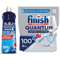 Finish Dishwasher Tabs Pack of 100 + FOC Rinse Aid 800ml