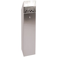 Hooded Top Cigarette Ash Tower Bin, 6.6 Litre, Silver