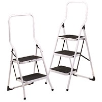 Folding Step Stool 2 Tread High Back White Aluminium 402790