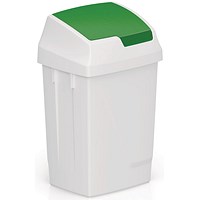 Plastic Swing Top Bin, 50 Litre, White/Green