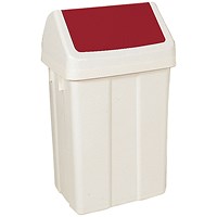 Plastic Swing Top Bin, 50 Litre, White/Red