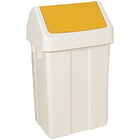 Plastic Swing Top Bin, 50 Litre, White/Yellow