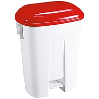 Derby Plastic Pedal Bin, 60 Litre, White/Red