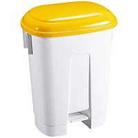 Derby Plastic Pedal Bin, 60 Litre, White/Yellow