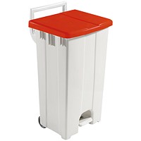 Plastic Pedal Bin, 90 Litre, Grey/Red