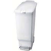 Slim Plastic Pedal Bin, 40 Litre, White