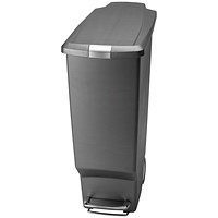 Slim Plastic Pedal Bin, 40 Litre, Grey