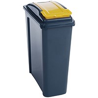 VFM Recycling Bin With Lid, 25 Litre, Yellow