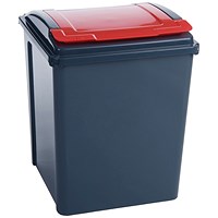 VFM Recycling Bin With Lid, 50 Litre, Red