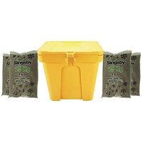 Heavy Duty Lockable Salt and Grit Bin with 100kg Brown Rock Salt, 110 Litre, Yellow