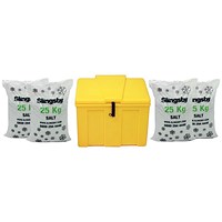 Heavy Duty Lockable Salt and Grit Bin with 100kg White De-icing Salt, 110 Litre, Yellow